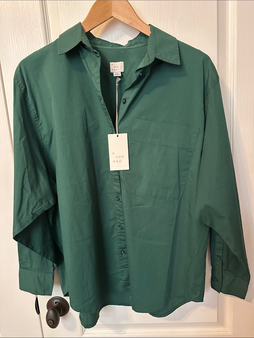 a new day Target Oversized Forest Green Women's Button-Down Shirt Az Medium NWT